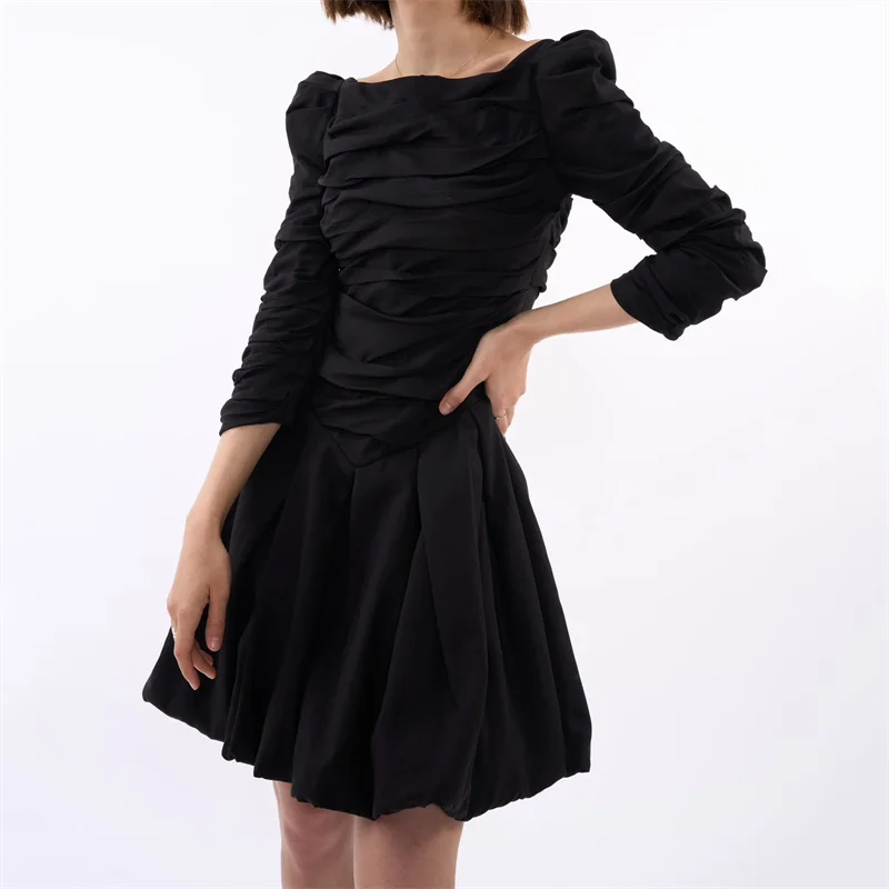 

elegant party dresses for women 2023 Autumn New Korean Fashion Pleated Slim Fit Long dresses High-quality Linen Blend Mini Skirt