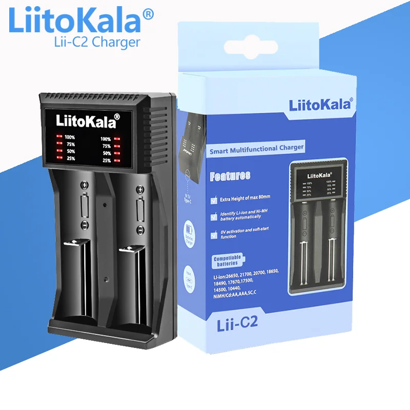 LiitoKala Lii-202 Lii-402 Lii-S2 Lii-S4 Lii-C2 1.2V 3.7V 3.2V 18650 18350 26650 10440 14500 16340 battery smart charger