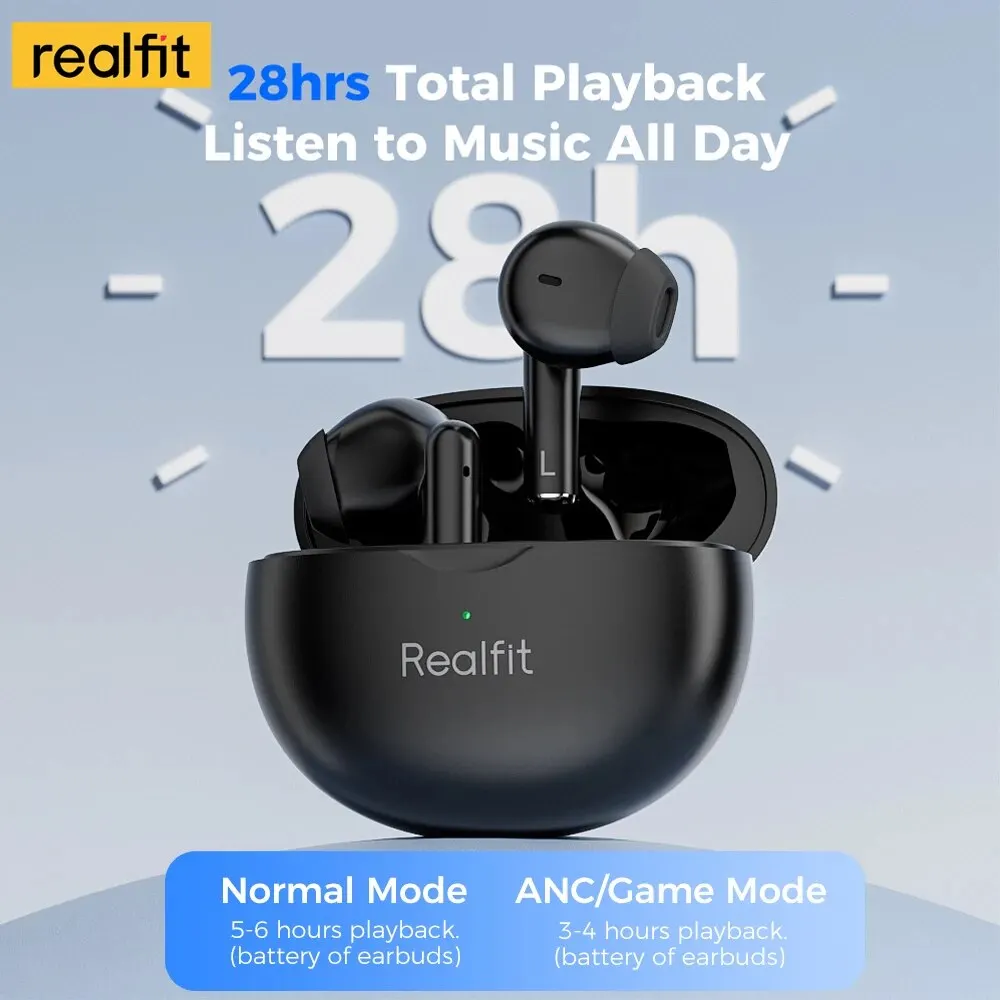 Realfit F2 Pro ANC 액티브 노이즈 캔슬링 블루투스 이어폰, ENC 통화, 하이파이 스테레오, 뛰어난 베이스 무선 이어버드, 스포츠 게임