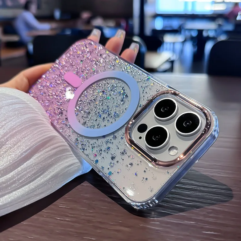 Grezns mirdzošs Magsafe akrila vāciņš iPhone 16 15 Pro Max 14 13 magnētiskā gradienta mirdzuma cietajam vāciņam iPhone 16ProMax_voghion.com