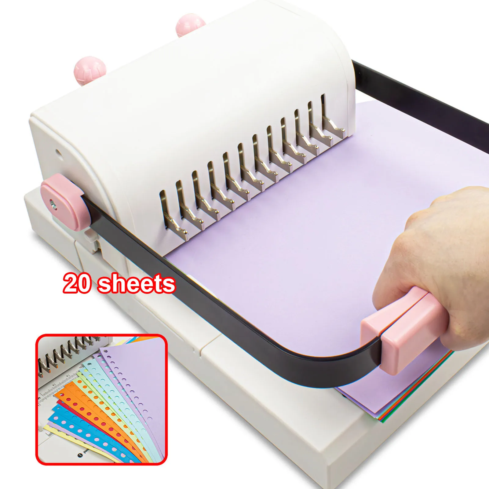 슬라이드 룰러가 있는 제본기 2:1 스파이럴 코일 와이어 20매 원형 펀치 DIY 노트북 앨범 저널 캘린더용