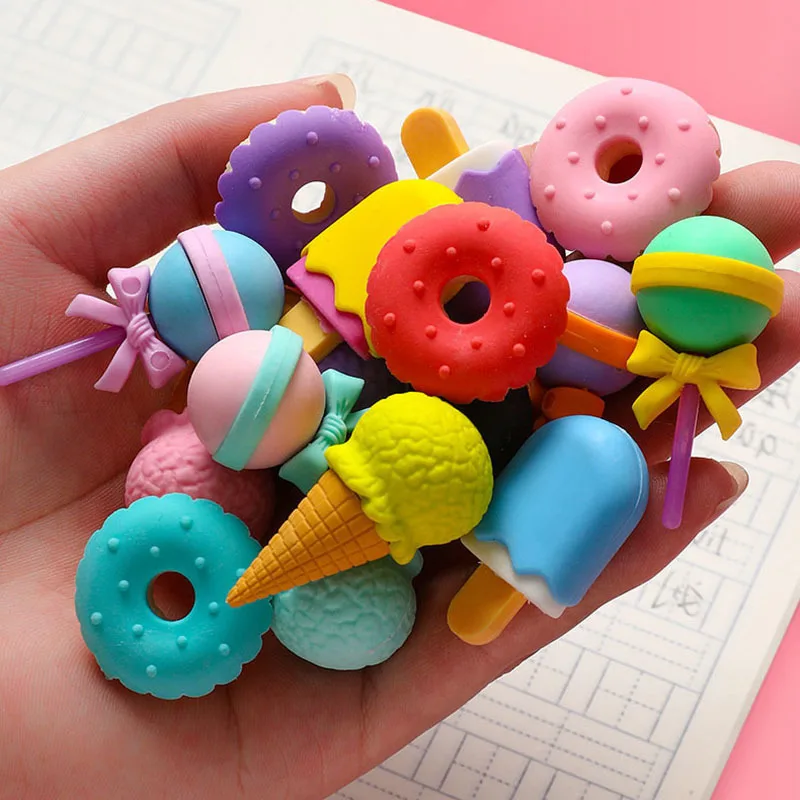 Kawaii Ice Cream Donuts Lollipop Detachable Rubber Eraser for Kids Gift 1Pcs
