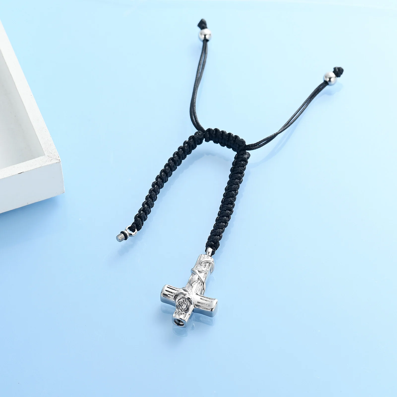 Rose Cross Memorial Jewelry Cremation Urn Bracelet For Human/Pet Ashes Stainless Steel Keepsake Ashes Bangle Personalized