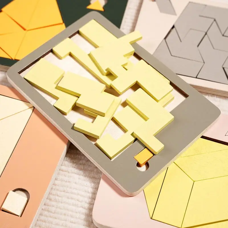 1세트 나무 기하학 퍼즐, 불가능한 도전, 두뇌 활성화, 스트레스 해소, IQ 향상, 탱그램 두뇌 티저, 직소 퍼즐