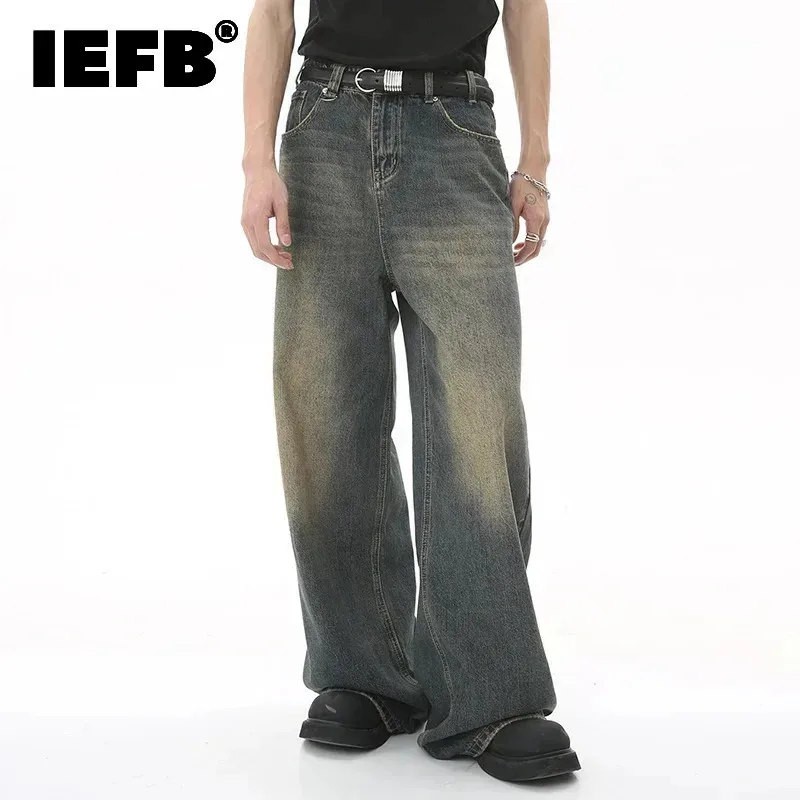 Men's Vintage Jeans Fashion Washed Street Casual Wide Leg Denim Pants Summer Distressed Loose Male Versatile Trousers 9C354 men jeans mens jeans jeans trousers washed jeans denim trousers