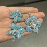Bilincolor Luxury Blue Double Flower Big Earring for Women Wedding Jewelry Party Gift 3