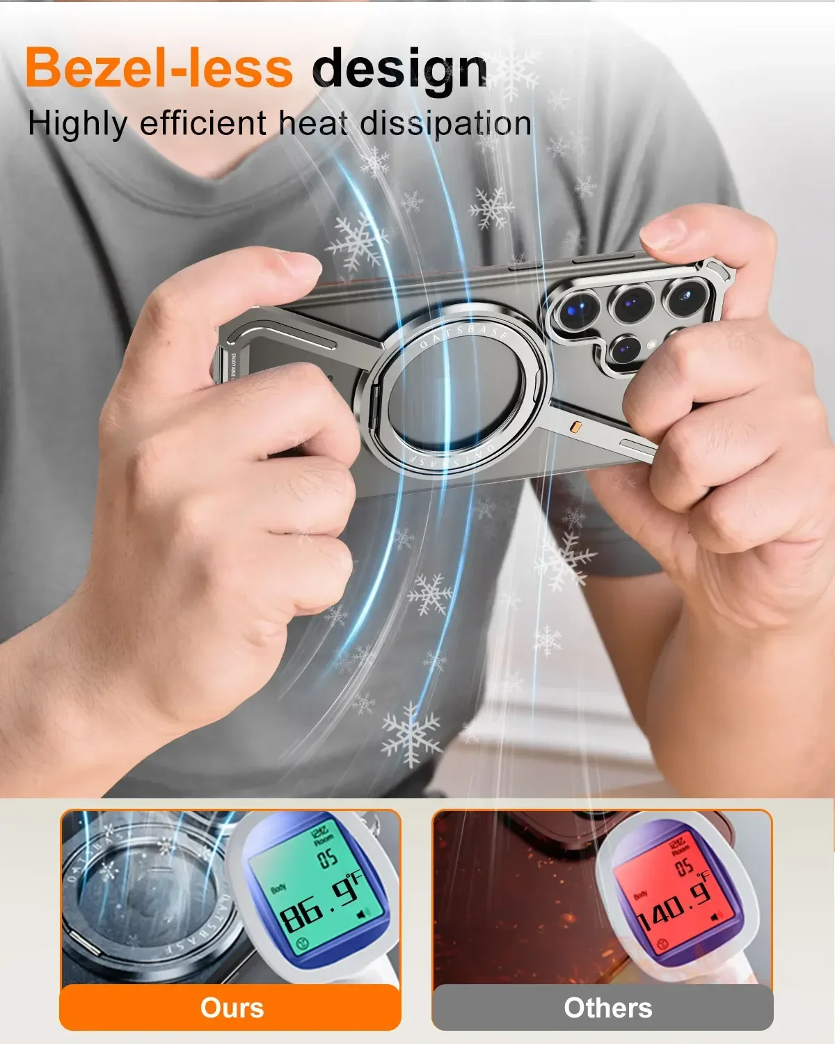 Eary Z Shape for Samsung Galaxy S24 Ultra Case Minimalist 360° Rotation Kickstand Aluminum Metal Frameless Design Bumper Case