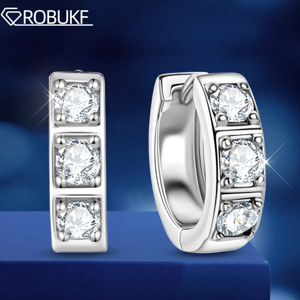 

Hip Hop Moissanite Hoop Earring 6 Stones 0.6ct Brilliant Rount Cut Diamond 925 Sterling Silver Black Jewelry Gifts For Women Men