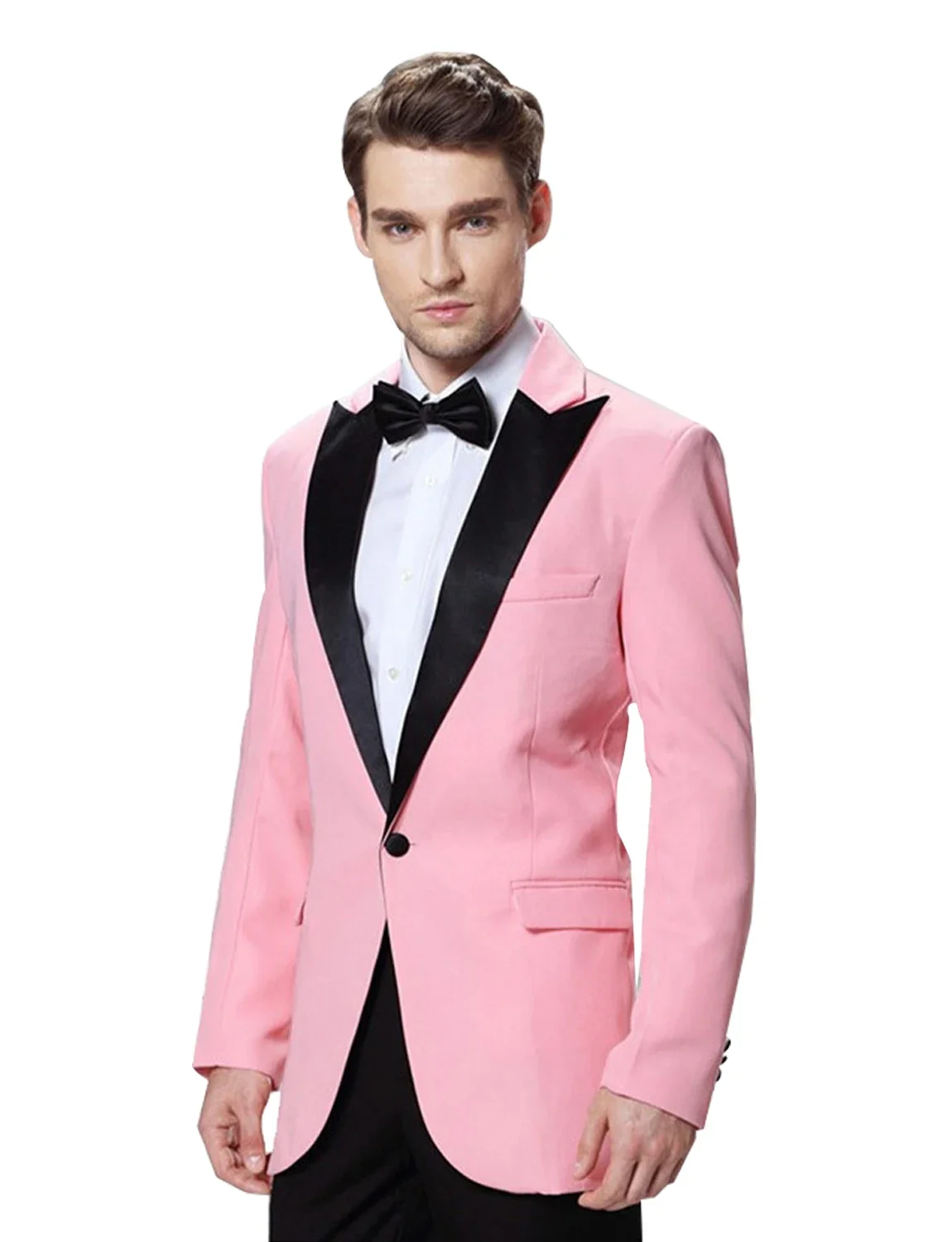 Pink Men's Peak Lapel One Button Blazer Slim Fit Two Pieces Suits Groom Tuxedos Jacket and Trousers Casual Business Men Suits