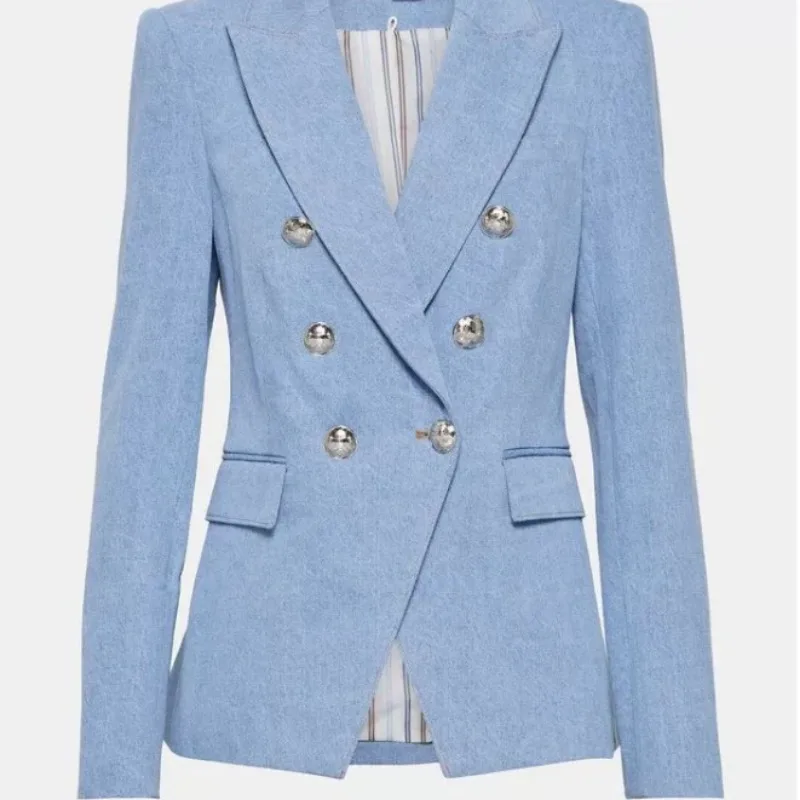 

High Quality Denim Blue Long Sleeve Blazer