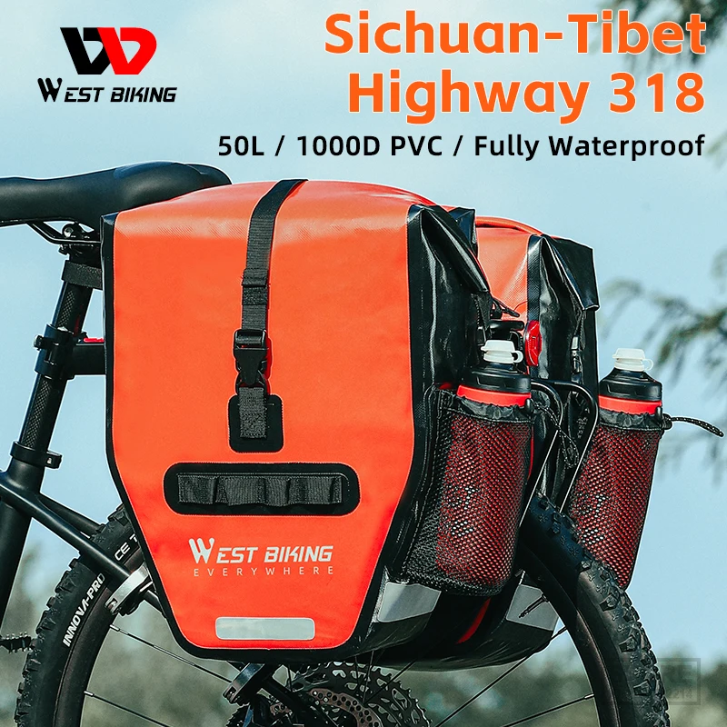 

WEST BIKING 1000D Waterproof Bicycle Pannier Bag 50L Rear Double Side Bags Long Ride Cross-Country Wear-resistant Scooter