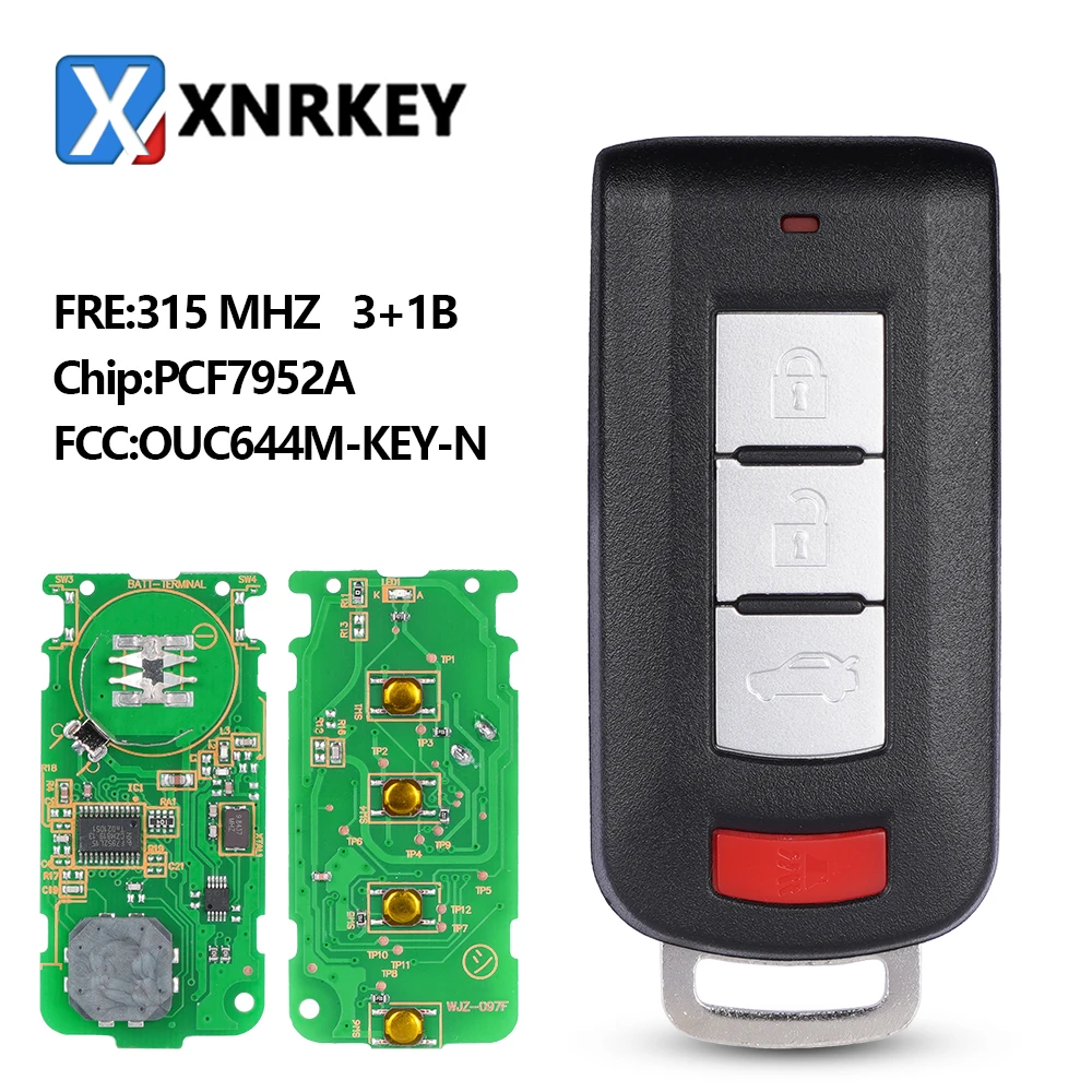 XNRKEY 3+1 Button Smart Remote Key Fob 433Mhz FSK PCF7952/ID46 Chip for Mitsubishi Lancer Outlander ASX Car Key OUC644M-KEY-N