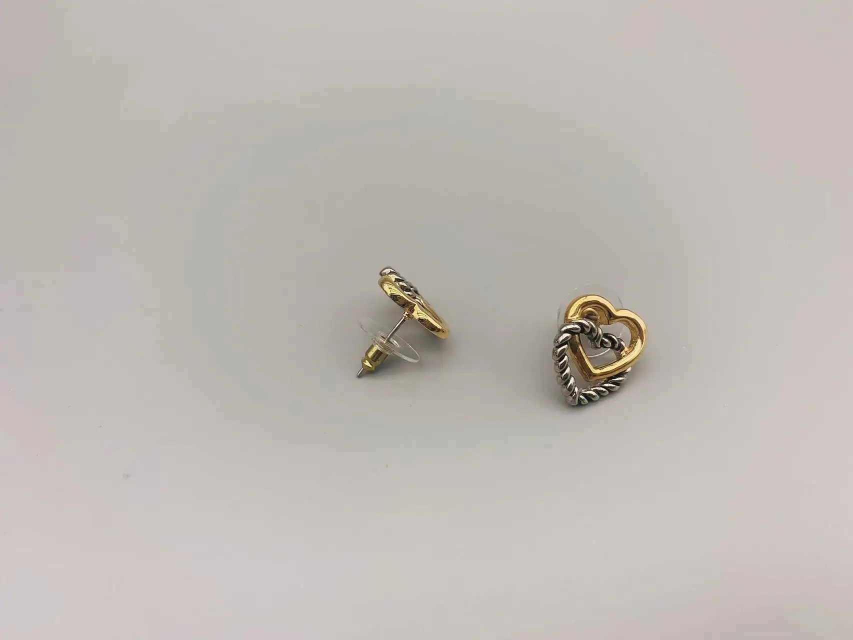 Le Han Jewelry Petite Silver And 18k Gold Plated Double Heart  Earrings