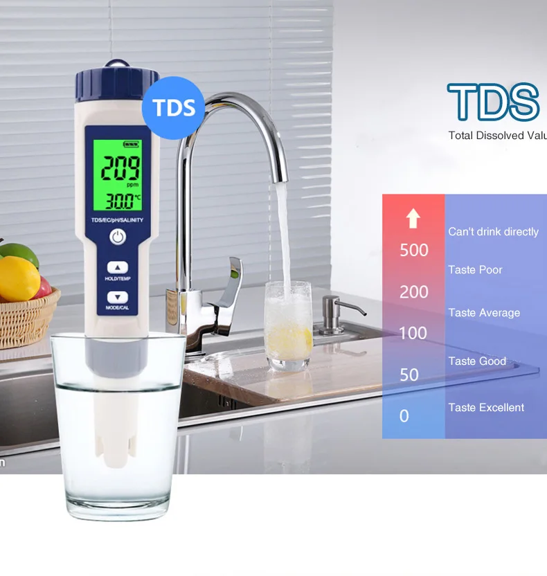 NOYAFA EZ-9909 5 in 1 TDS/EC/PH/Salinity/Temperature Meter Digital Water Quality