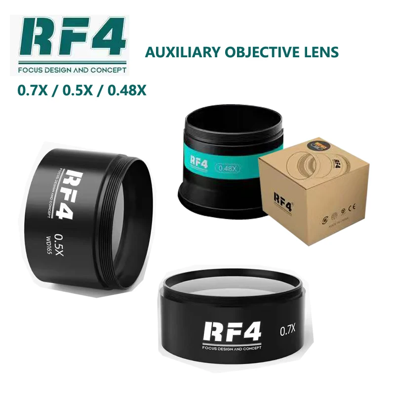 RF4 0.7X 0.48X WD165 0.5X 0.3X 보조 현미경 대물렌즈, 스테레오현미경에 적합, 작업 거리 증가