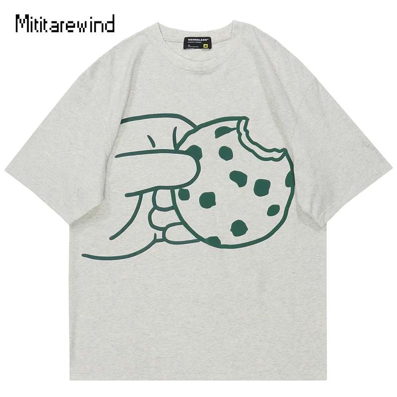 

Американская Ретро футболка с забавным принтом печенья, летние повседневные футболки с коротким рукавом и круглым вырезом, футболки в стиле хип-хоп, хлопковые футболки оверсайз