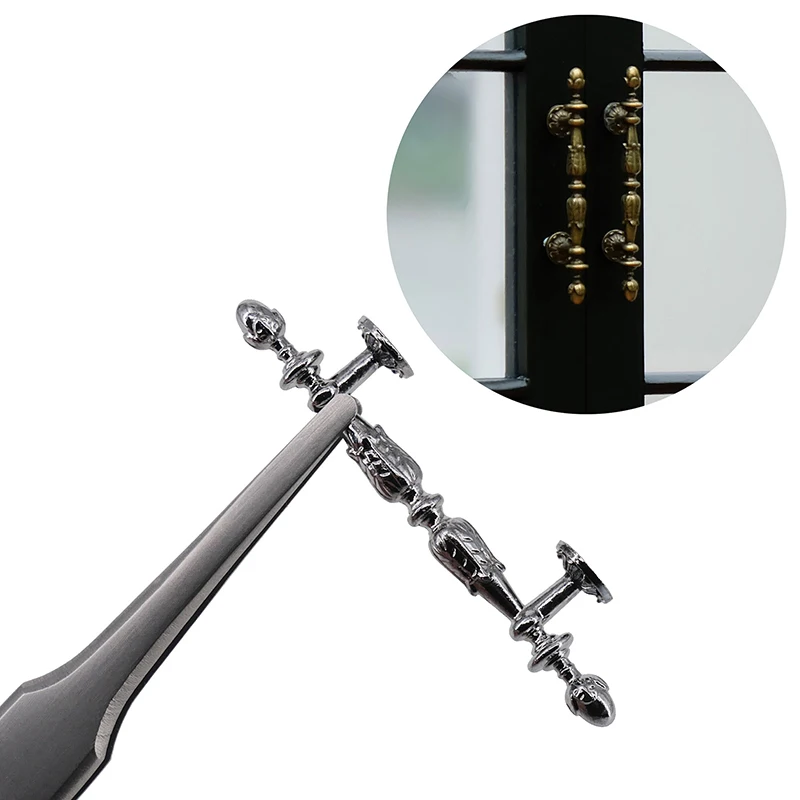 

Миниатюрные дверные ручки в масштабе 1/12, 1 пара, мини-мебель для кукольного домика, дверная ручка в стиле ретро, металлические аксессуары для кукольного домика «сделай сам»