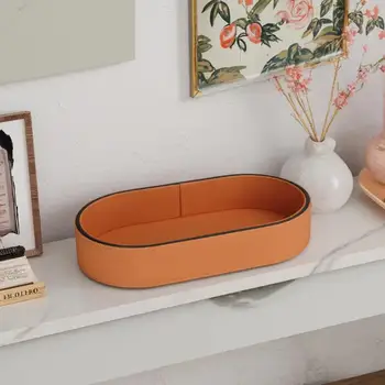 Scatola portaoggetti in pelle PU per soggiorno, organizer per gioielli da ingresso, vassoio portaoggetti da scrivania per cosmetici e articoli vari per la casa