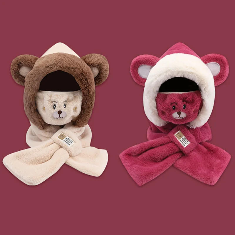 Warm Winter Hat Cute Bear Hat Scarf Scarf All-In-One Women's Winter Earmuffs Lei Feng Plush Cycling Warm Ski