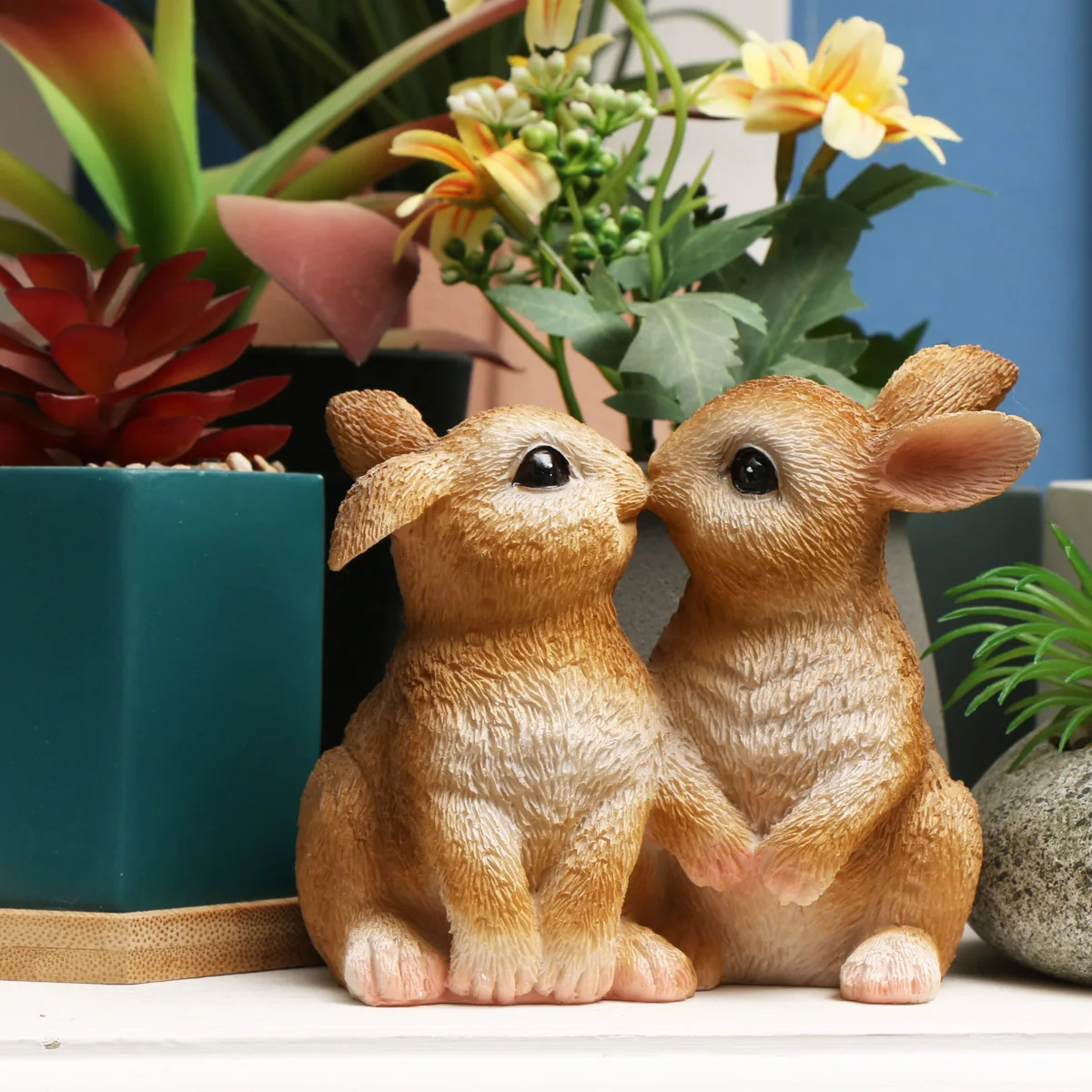 1 piece of kissing couple rabbit ornaments garden ornaments and courtyard accessories resin ornaments garden decoration resin handicraft ornaments resin ornament animal ornaments