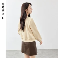 SENTUBILA Embroidery Woman Sweatshirts Pullovers 2024 Winter Straight Cotton Thick Cropped Round Neck Basic Tops 144A57100 2