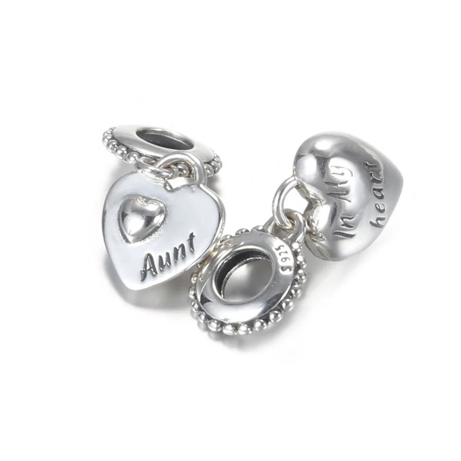 Forever Aunt & Niece Dangle Charm fit Women Bracelet & Bangle S925 Sterling Silver Heart Pendant Bead DIY Jewelry 3