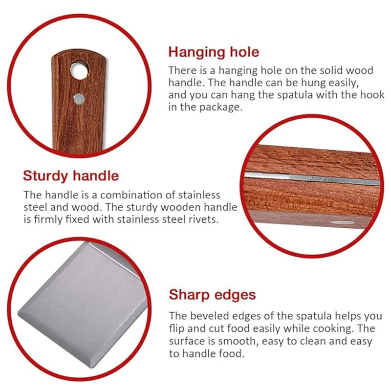 Large Metal Spatula with Sturdy Wooden Handle, Griddles & Grills, Pancake Flipper Spatula, Smash Burgers Spatula, 6 x 5 Inches
