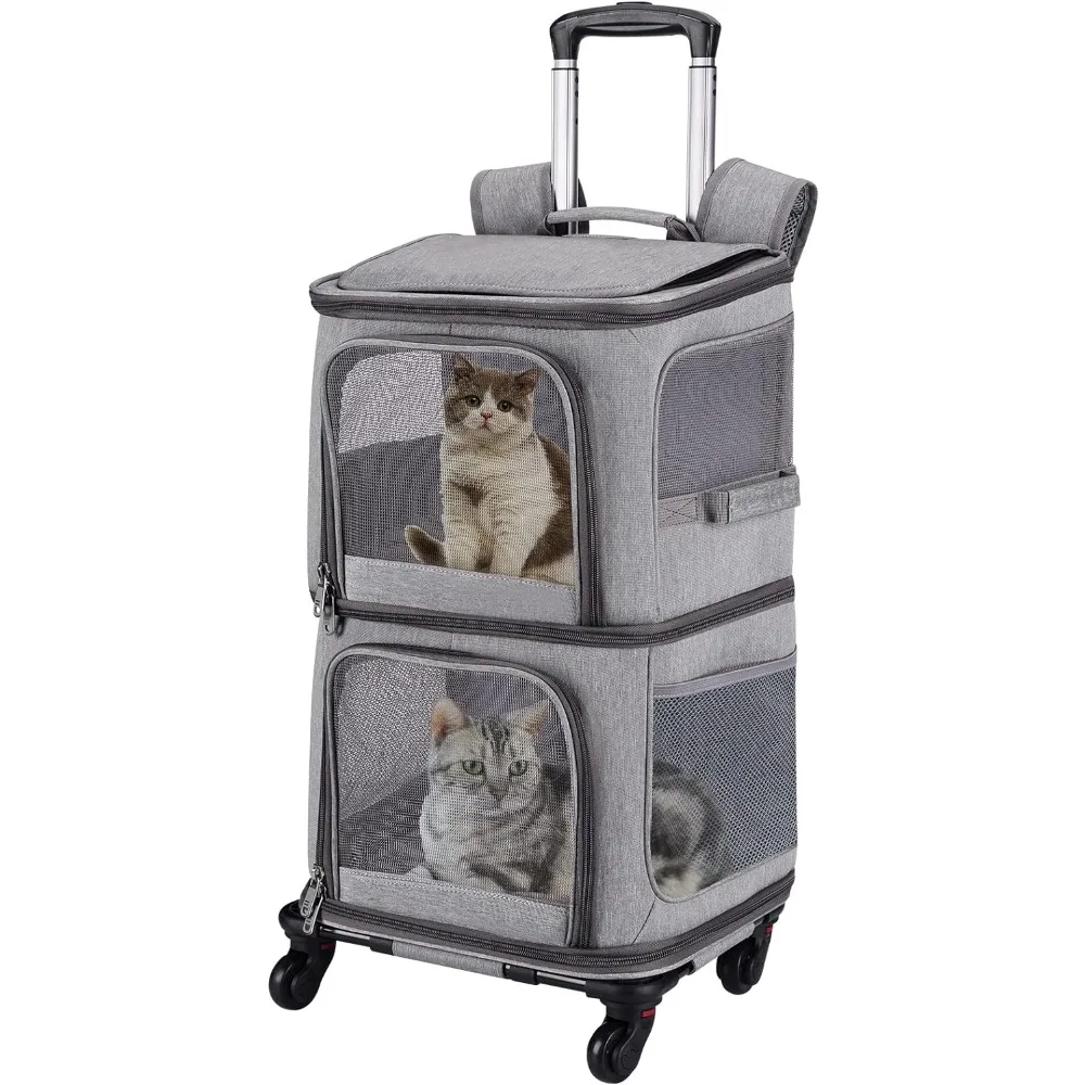 

Pet Backpack Double Pet Carrier Backpack With Wheels for Small Cats and Dogs Super Ventilated Design Rolling Cat Travel Carrier