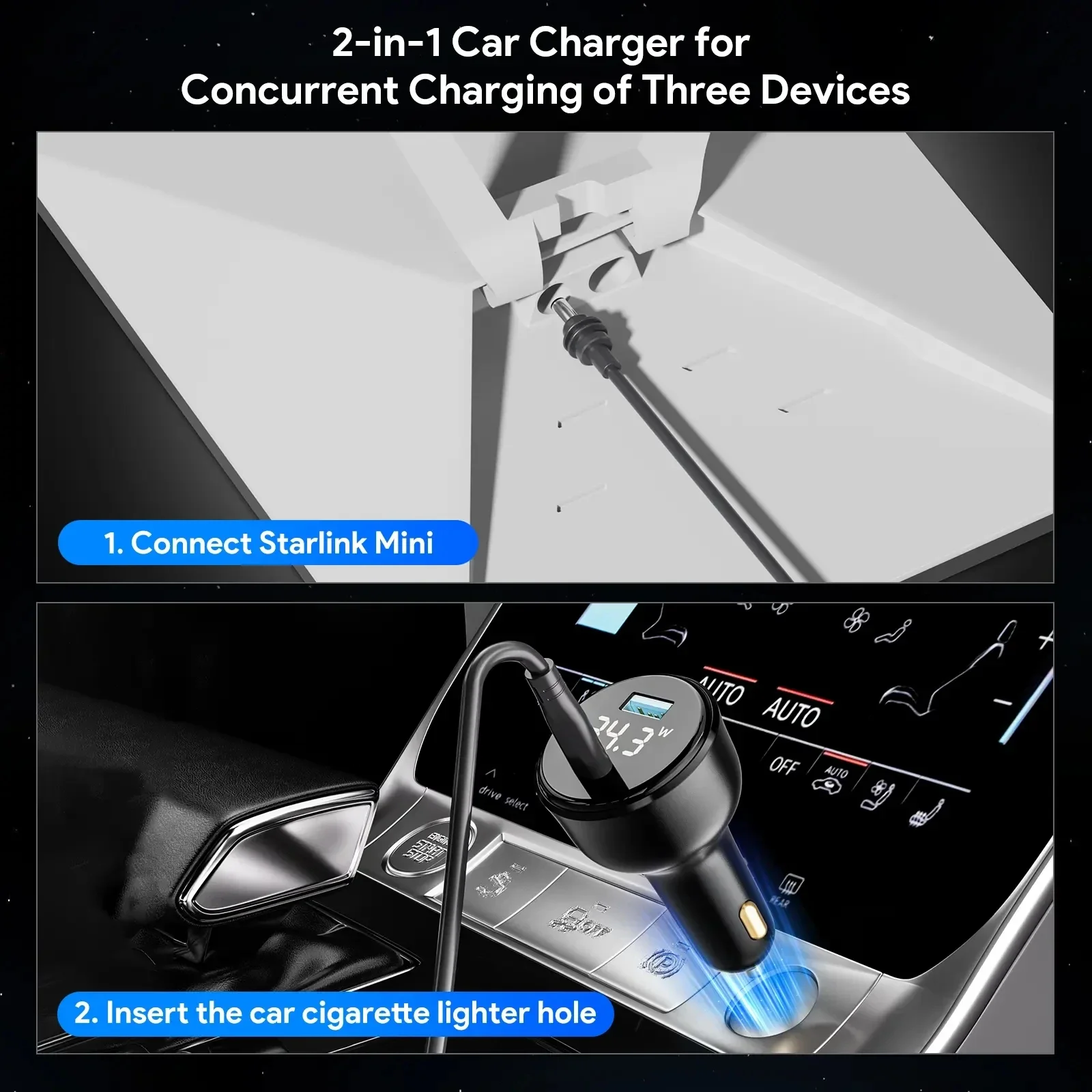For Starlink Mini Power Cable 2M/3M 12V-24V Cigarrete Lighter Adapter to DC Power Cable with USB Type-C Port and Voltmeter power adapter power cable