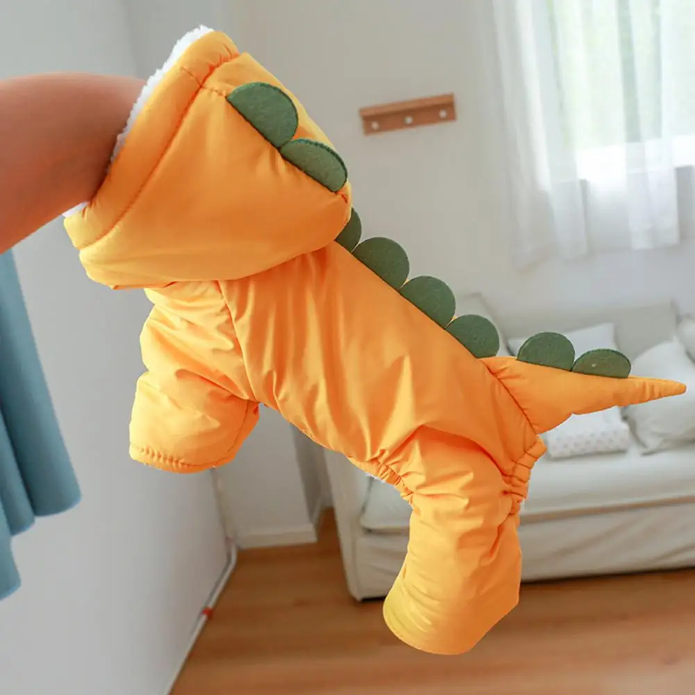 Dog Winter Jumpsuit Single-breasted Cartoon Dinosaur Shape Thicken Long Sleeves Four Legs Keep Warm Soft Padded Cardigan Pet Dow