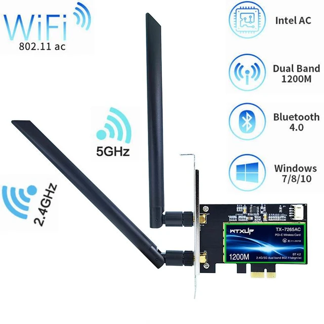 Tarjeta de red inalámbrica PCI-E de 1200Mbps, antena de banda Dual de  escritorio, 8DB, 2,4G, 5G, PCI e, 2 en 1 PCIe, WIFI, adaptador Bluetooth,  30 unidades - AliExpress