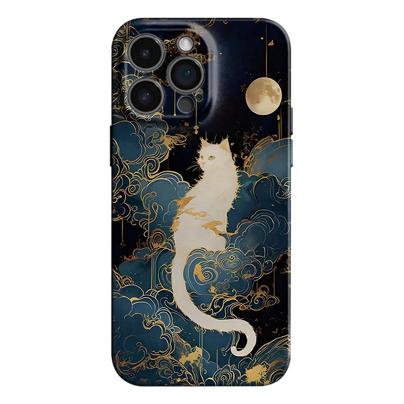 Luxury Moon Cat Shockproof Hard Plastic Phone Case