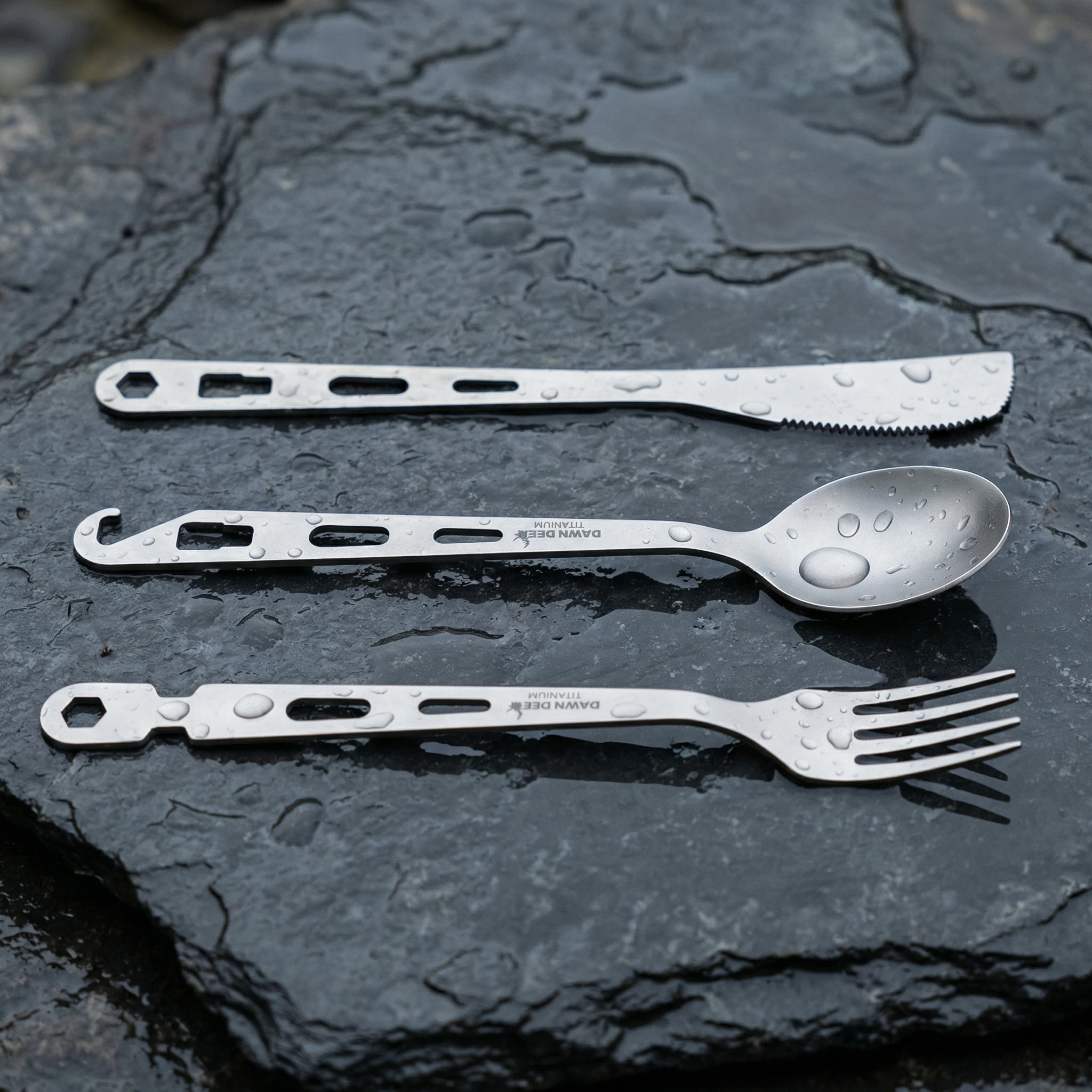 3-in-1 Titan-Ultra-Leicht-Besteckset Multifunktionales Tragbares Essbesteck mit Bieröffner-Design Titan-Löffel – Detail 6