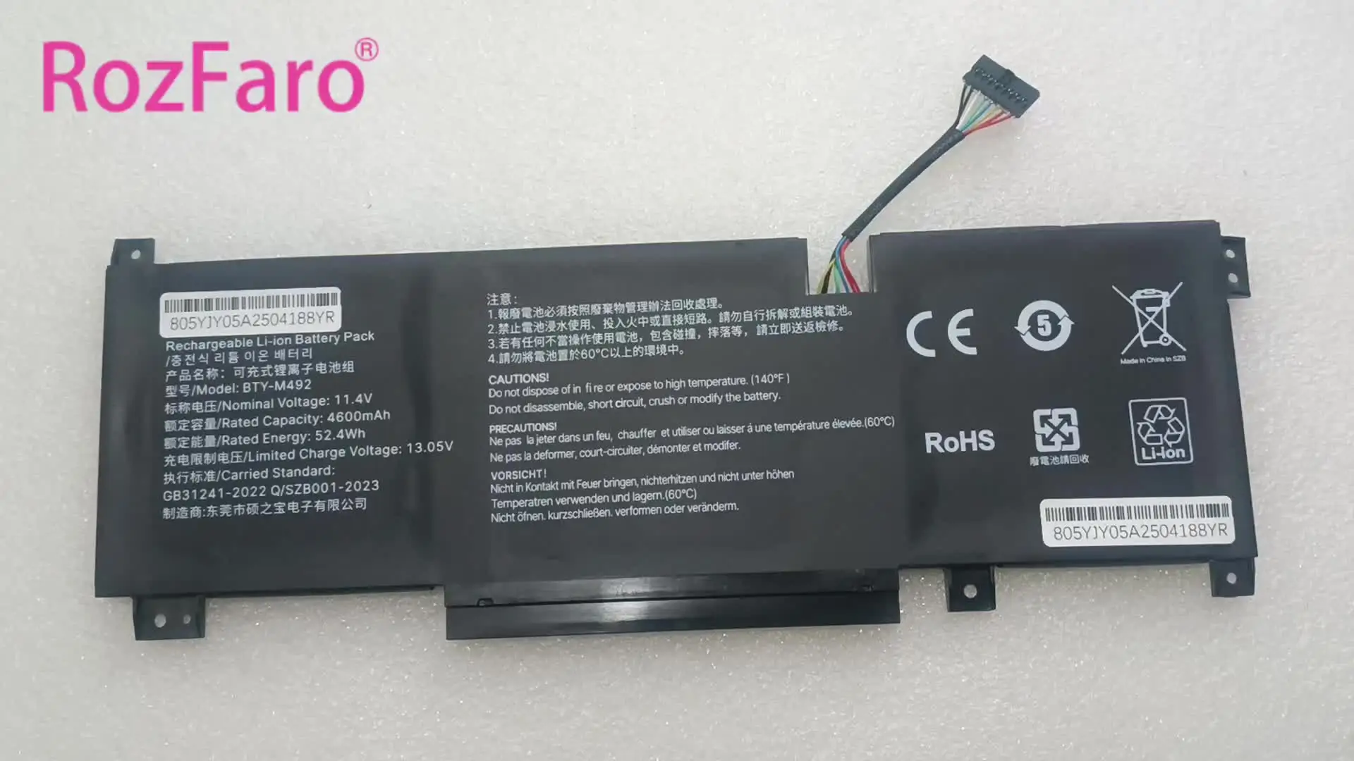 K KYUER Batterie BTY-M492 11.4V 53.5Wh Pour MSI Bravo 15, Katana 15/17, Cyborg 15, Sword 17 (Connecteur Blanc)