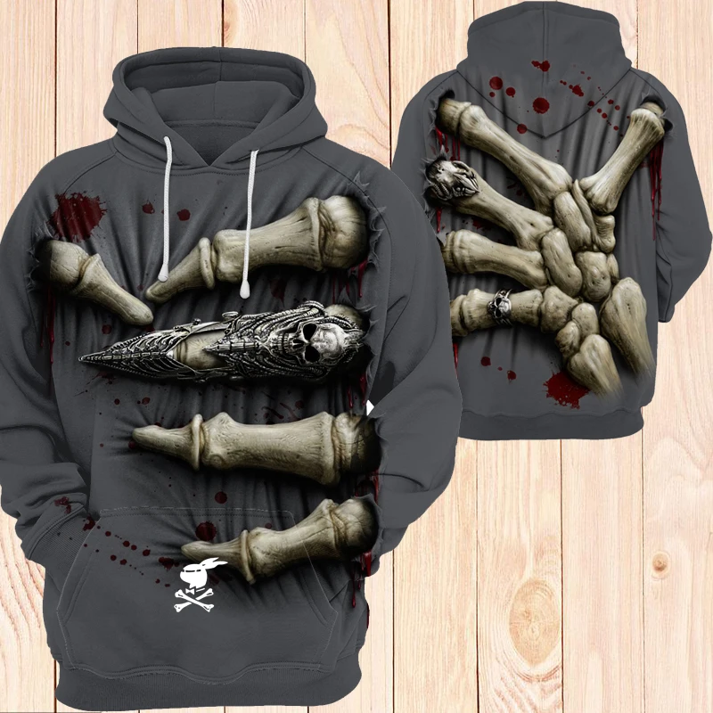 

Spring and Autumn 3D Skull Print Hoodie Cashless Casual Loose Pullover Street Dress for Men and Women