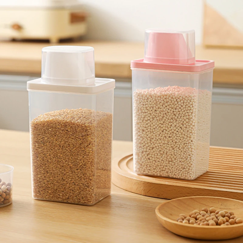 Airtight Cereal Container with Measuring Cup, Transparent Grain Storage with Leak-Proof Spout, for Kitchen Pantry Organization
