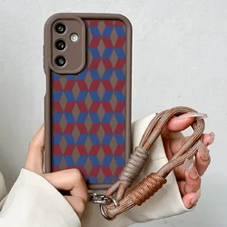 Lanyard Phone Case with Woven Pattern and Wrist Chain Cover - S25 (J74B - CoffeeSS)