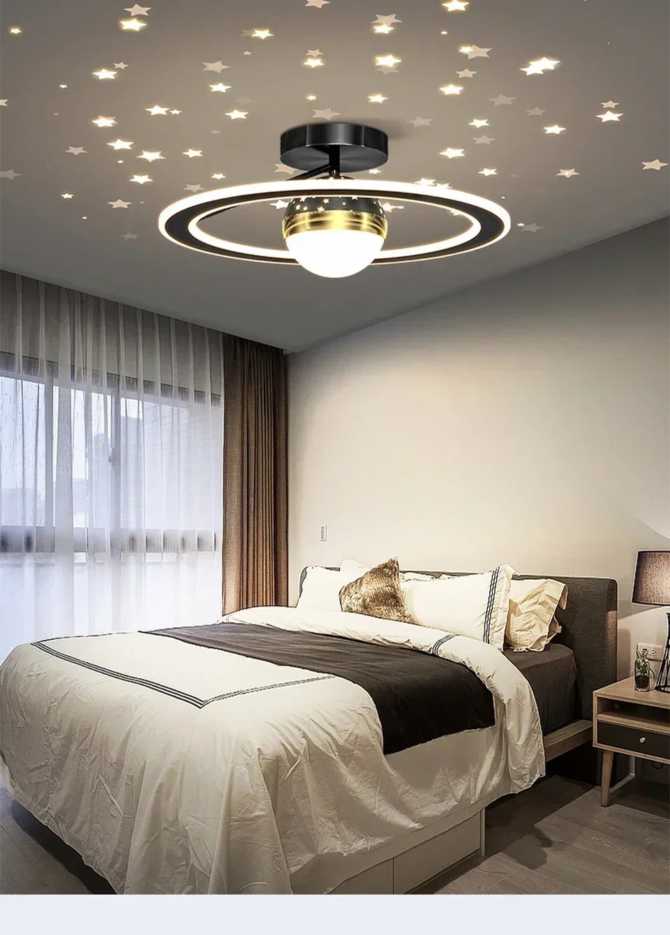 Description Picture 2 of itemModern Led Ceiling Lights Children Lighting For Bedroom Living Room Chandeliers Lamp RC Dimmable Indoor Ring Luces Novelty Light