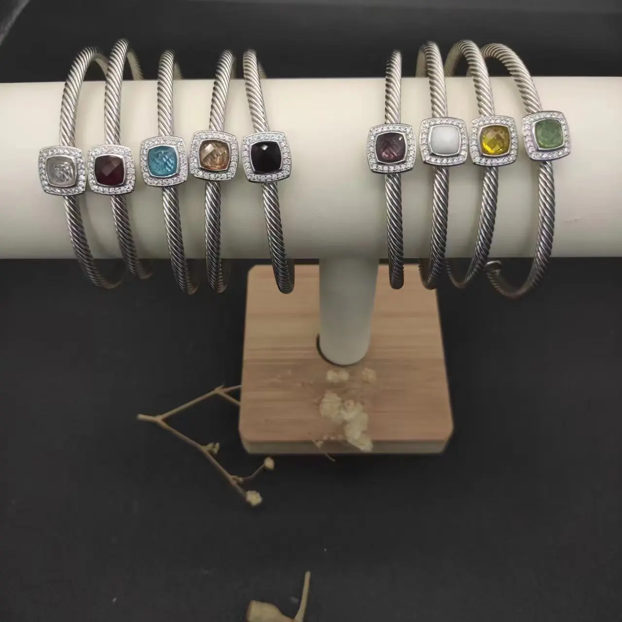 HSC 4MM Cable Classic DY S925 Sterling Silver Black Onyx And Paved Diamond Bracelet For Men's Jewelry Gift