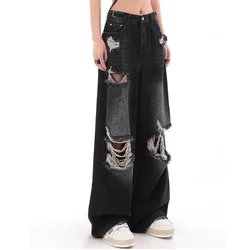 Women Ripped Jeans Vintage Cowboy Pants Harajuku Japanese 2000s Style Baggy Punk Denim Trouser Y2k Oversize Trashy 2000s Clothes