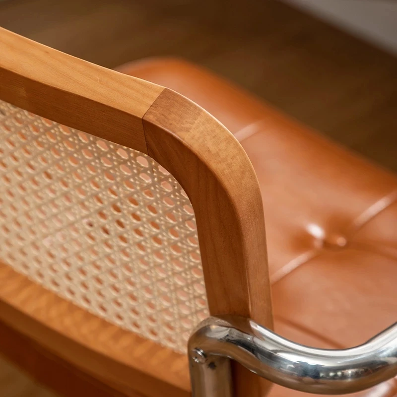 Retro Rotating Rattan Cadeira Do Computador, Estudo Confortável Desk Seat, Braço Respirável, Mobiliário De Escritório