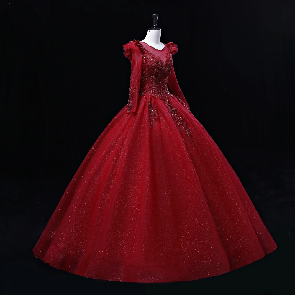 

Ashely Alsa Red Long Sleeve Prom Dresses 2023 Elegant Saudi Arabic Sweet 16 Girls Birthday Party 15 Year Quinceanera Dress AA168