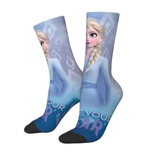 Fashion Animated Frozen Elsa Princess Socks Women Men Warm 3D Printing Cartoon Sports Basketball Socks