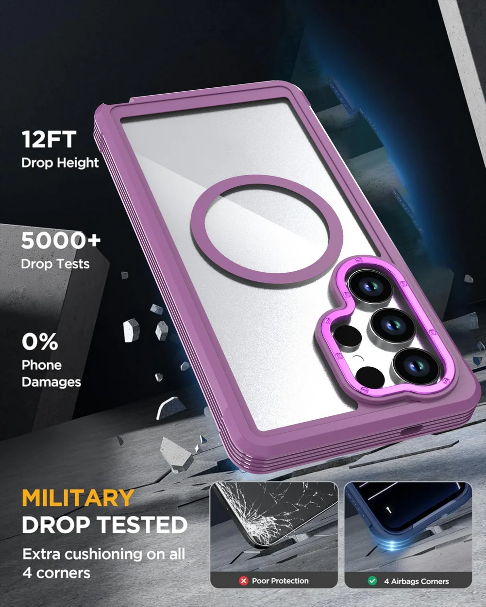 Military Grade Magnetic Case with Built-in Kickstand & Belt Clip Cover (3 in 1)