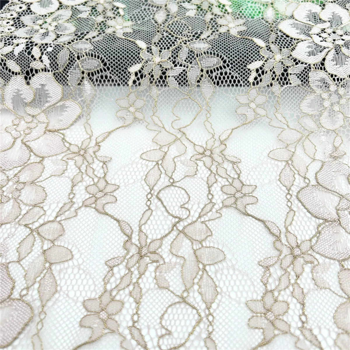 3y/lot Width 24cm Light Pink With Gold Elastic Stretch Lace Trim 4