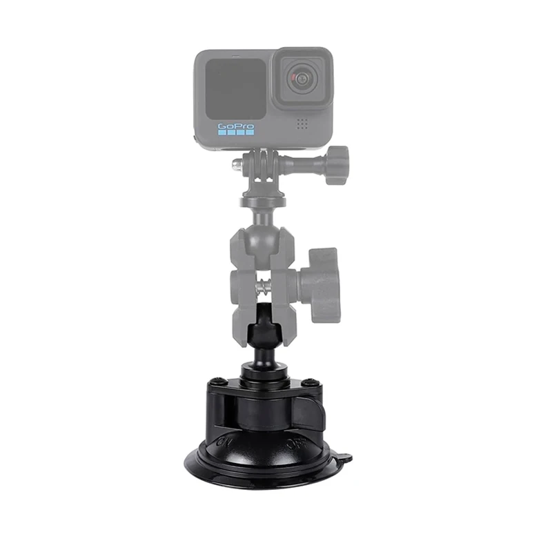 Utilisation du support à ventouse avec rotule 25mm pour caméra GoPro sur tableau de bord, avec la caméra en action