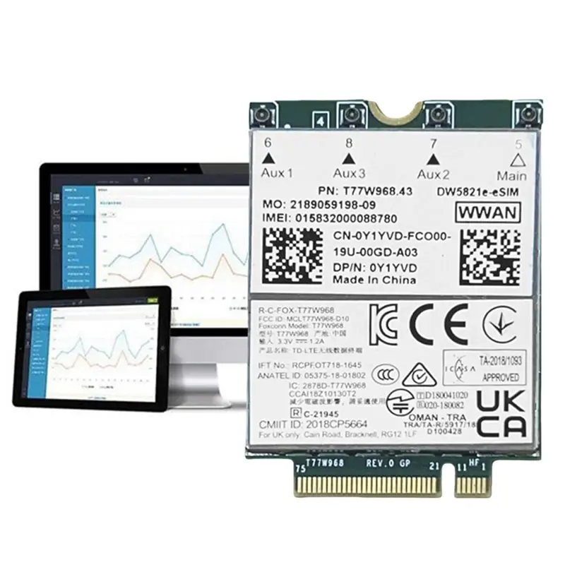 A23F-T77W968 Dw5821e E-SIM 4G LTE 모듈 CAT16 1Gbps FDD-LTE TDD-LTE E-SIM 4G 카드 모듈 키트(델 5420 5424 7424 7400용)