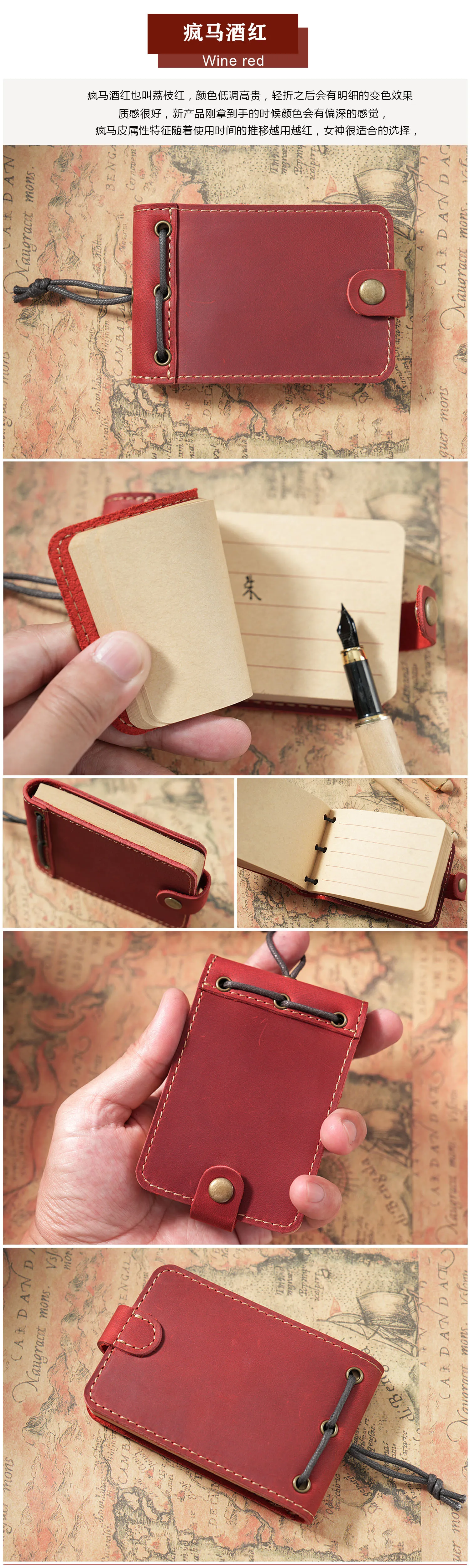 Reine handgemachte echtes Leder kleine Größe Mini Notebooks Abdeckung Retro Rindsleder Tagebuch Zeitschriften Vintage Memo Notizblock Papier Material – Detail 17