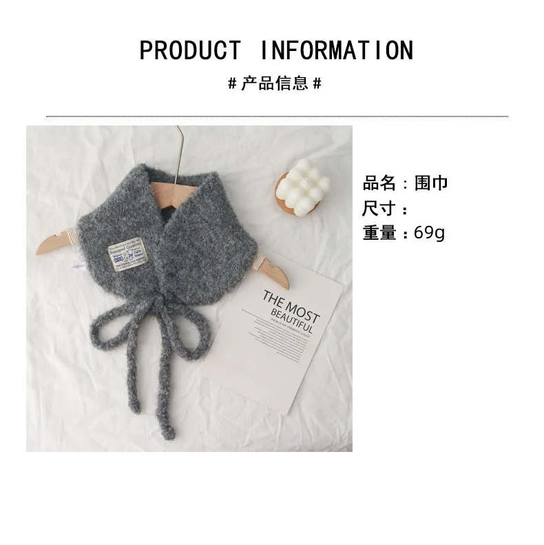 Koreanischer Stil, niedlicher Mehrzweck-Schnürschal aus Lammwolle, Ohrenschützer, weiblich, warm, passend, gesichtsaussehend, kleine Ohrenschützer, Mütze, Schal – Detail 3