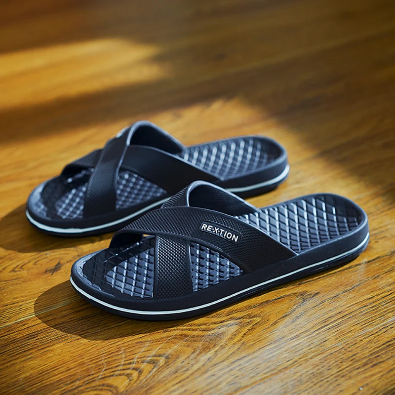 Men's Cross Straps Comfy Open Toe Breathable Slippers Light Non Slip Durable Soft Sole Slides for Men Outdoor Activities Sandals